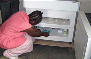 A solar-powered vaccine refrigerator keeps medicines cool in Liberia.